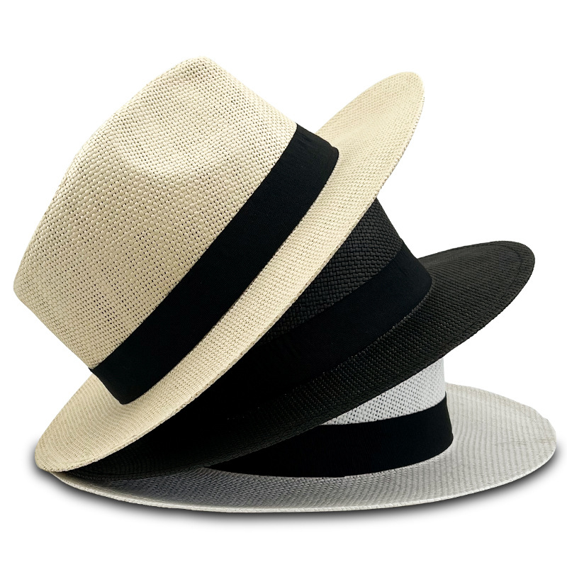 Topi Fedora Panama Lima Rumput Pita Hitam