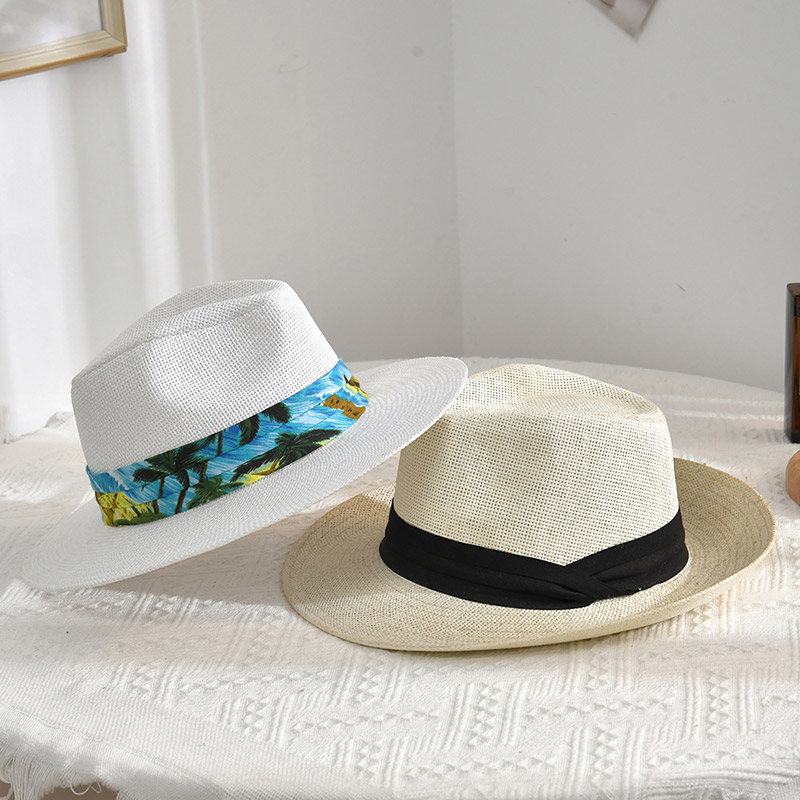 Rekaan Tersuai Topi Jerami Fedora Sun Protect Putih