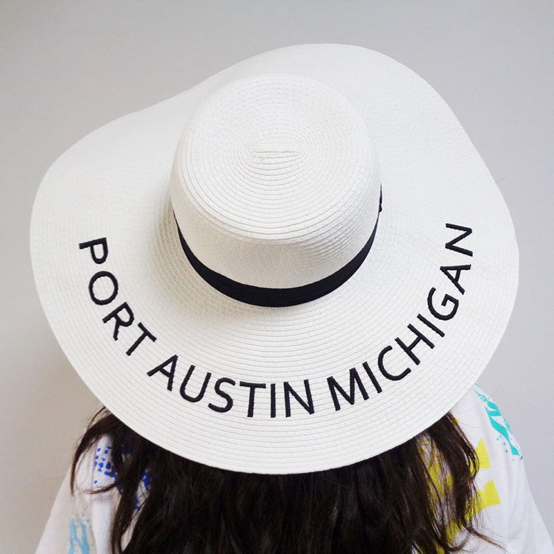 Topi Pantai Liut Putih Wanita Sulam Tersuai