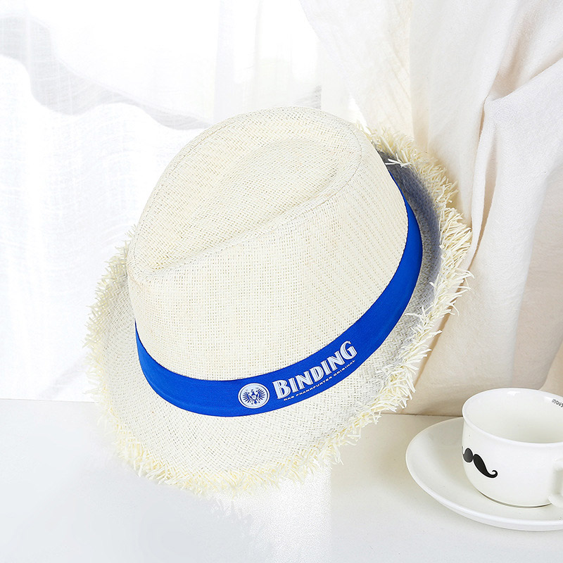 Logo Tersuai White Rolled Brim Paper Straw Trilby Hat