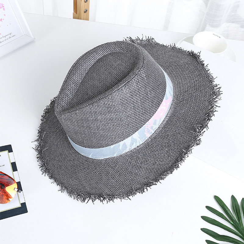 Fringe Edge Dark Grey Straw Fedora Hat untuk Lelaki