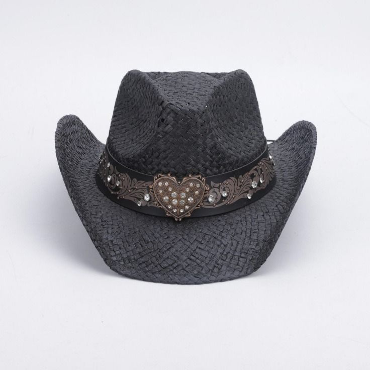 Pengilang topi jerami hitam cowgirl terbaru